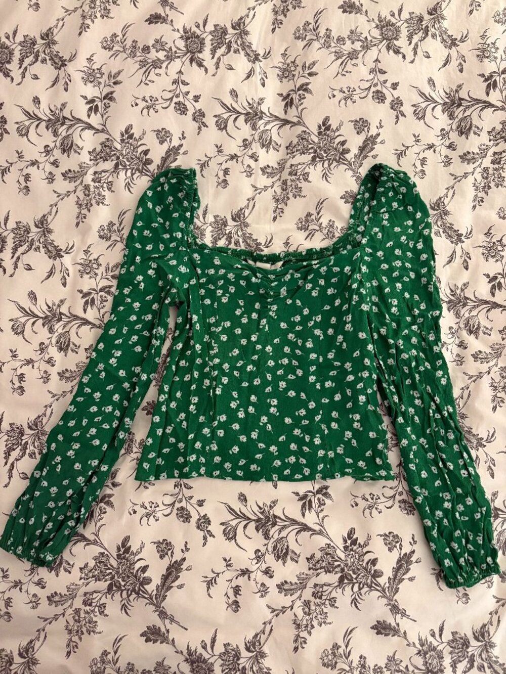 Green floral blouse by H&M, women's S